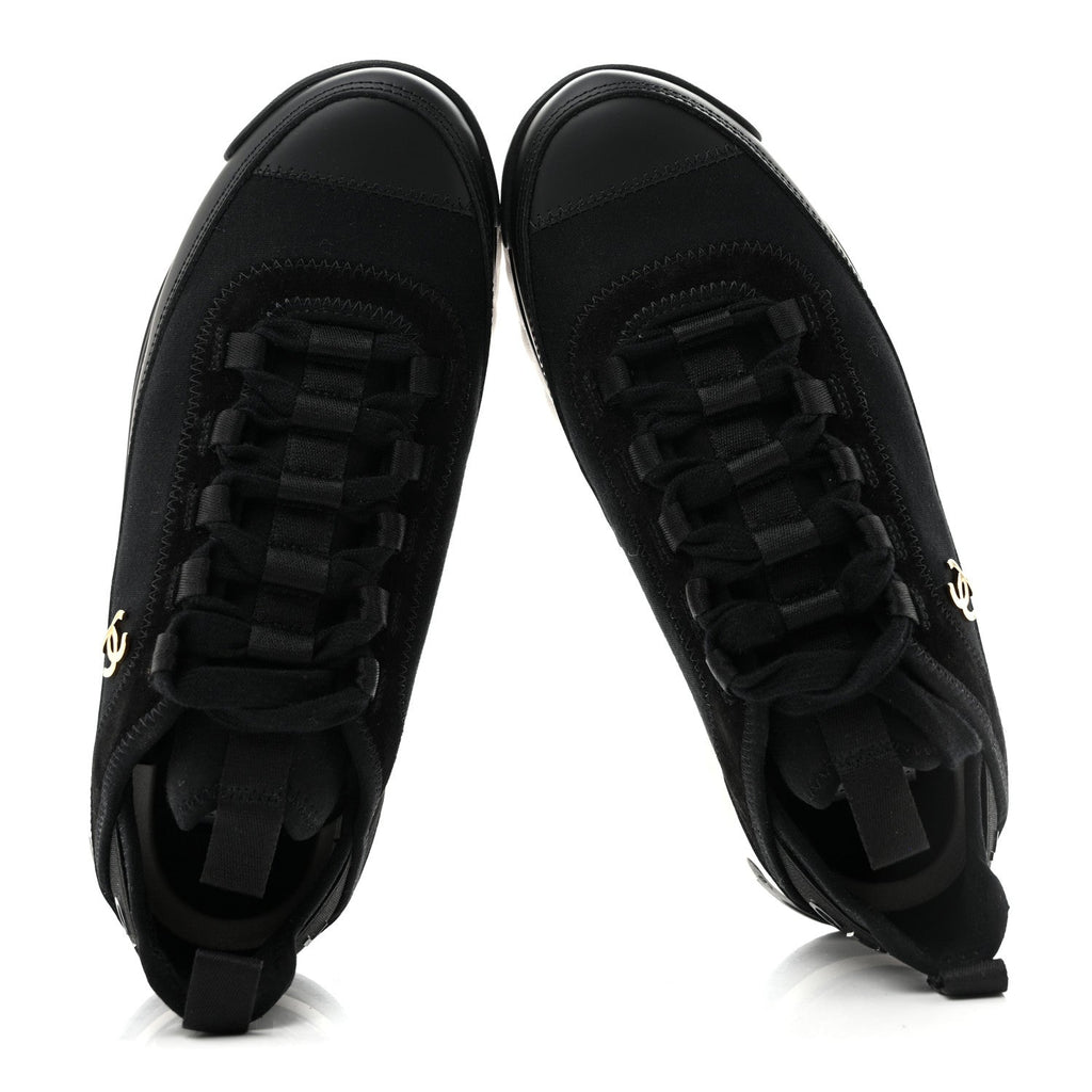 Velvet Calfskin Mixed Fibers CC Sneakers 37 Black