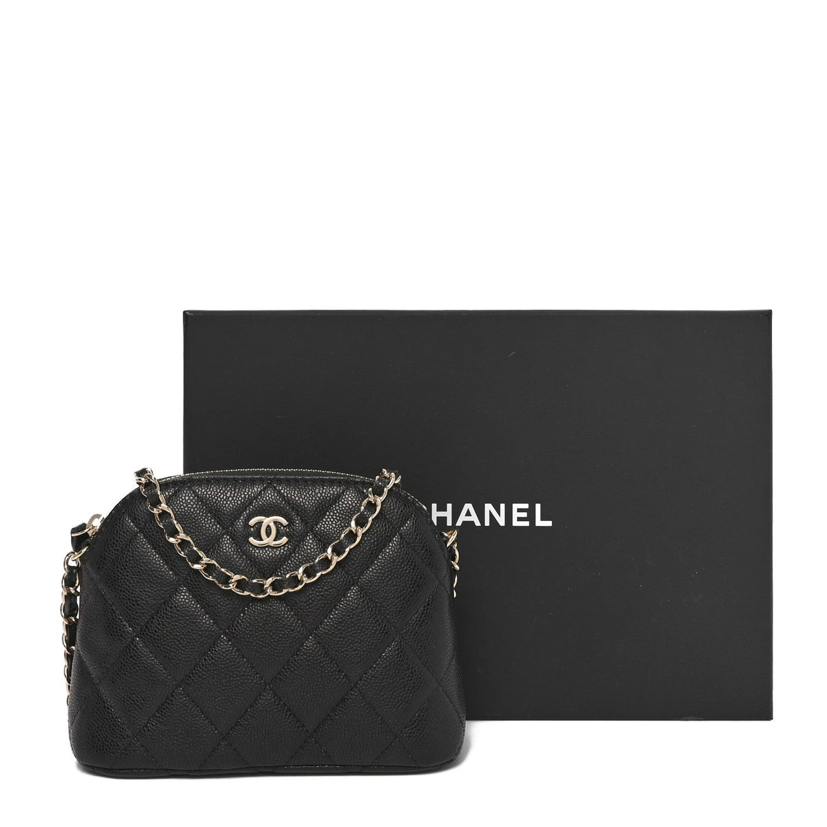 Caviar Quilted Mini Classic Clutch With Chain Black
