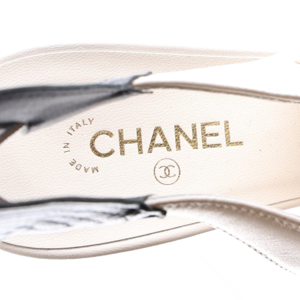 Lambskin Slingback Pumps 37.5 White Black