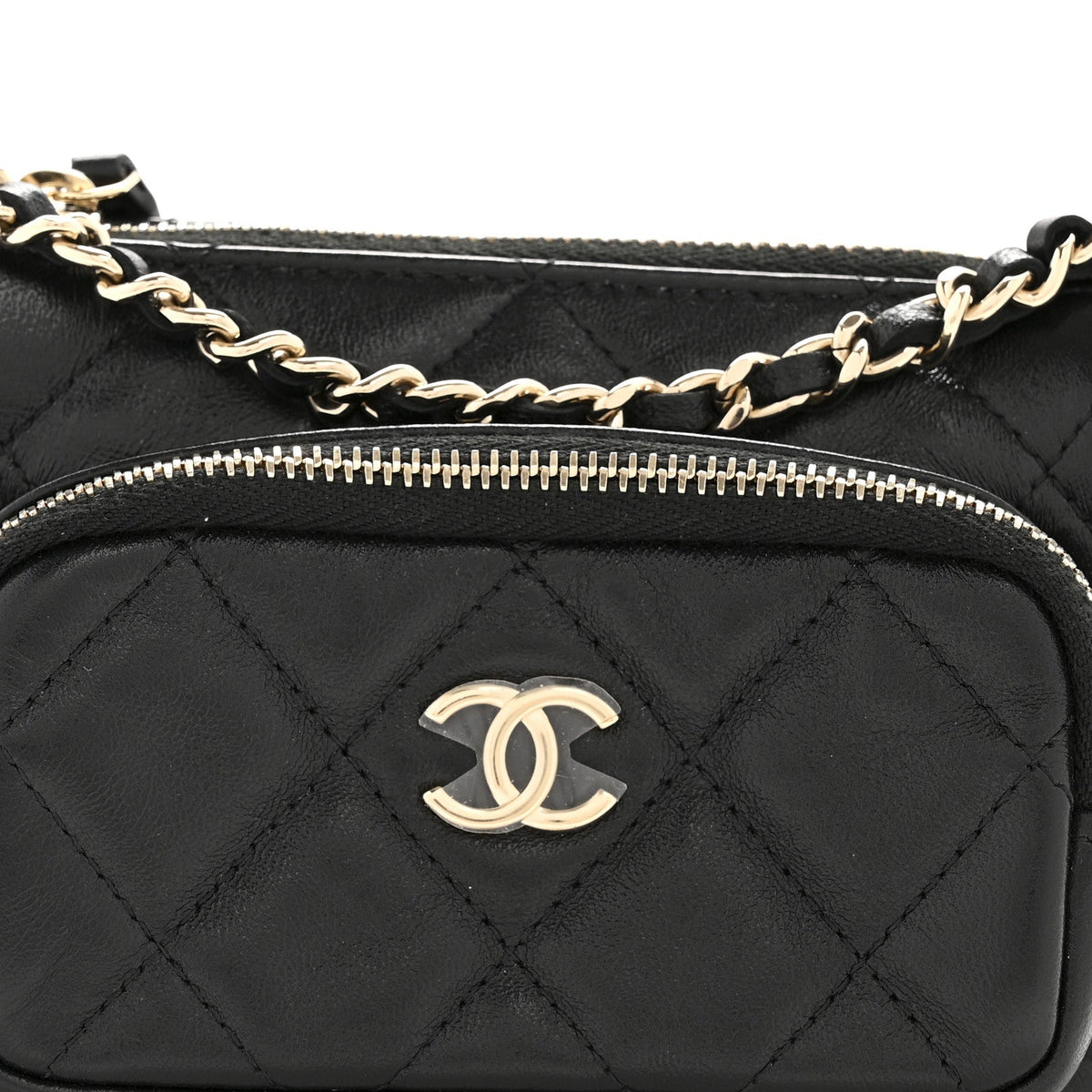 Shiny Crumpled Lambskin Quilted Mini Clutch With Chain Black
