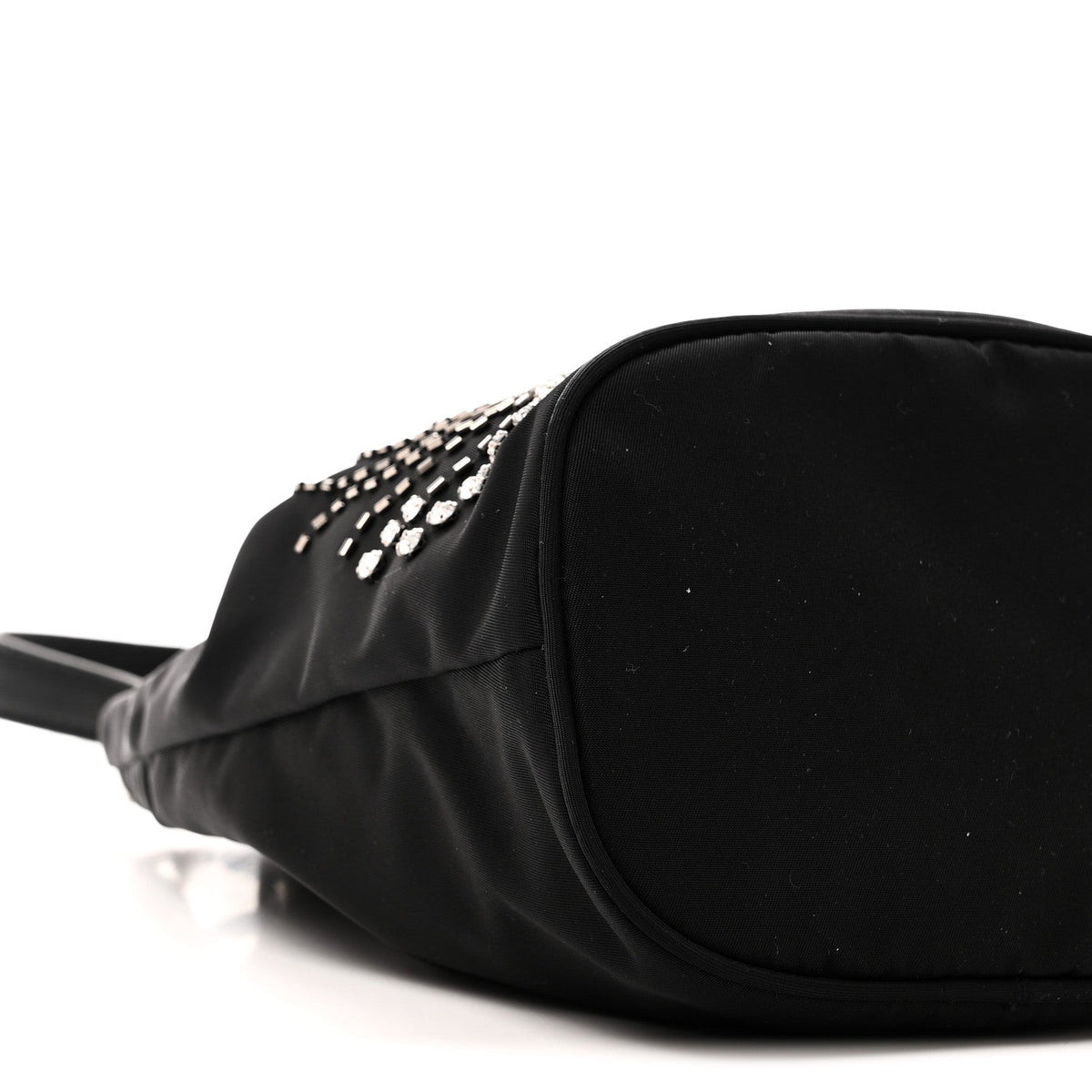 Tessuto Saffiano Ricamo Sequin Crystal Embellished Mini Re-Edition 1978 Bucket Bag Black