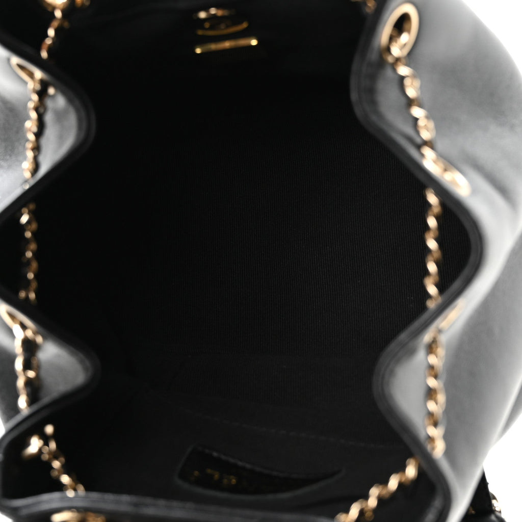 Lambskin Quilted Small Duma Drawstring Backpack Black