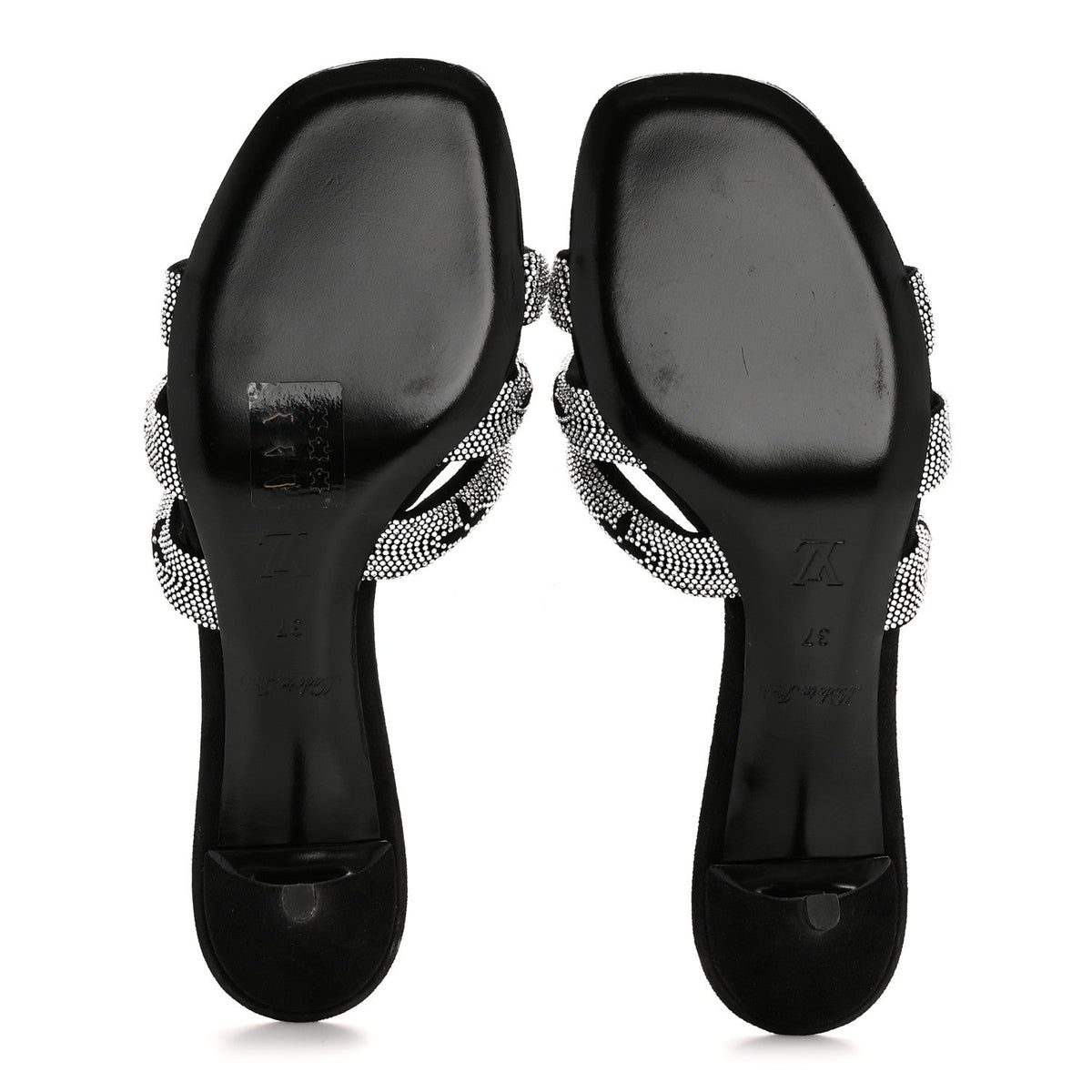 Monogram Crystal Velvet High Heel Mules 37 Black