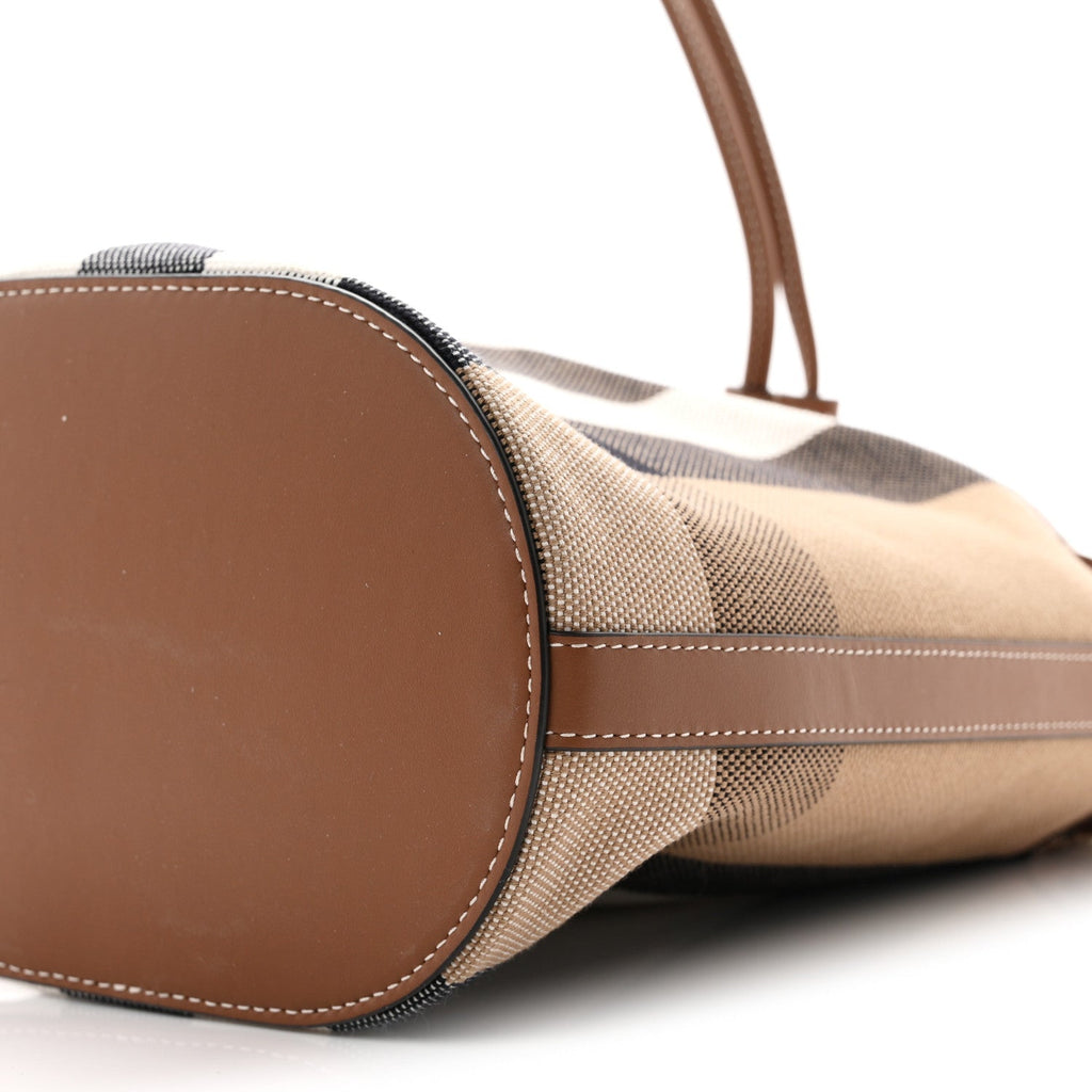 Giant Check Canvas Small Bucket Bag Taupe Brown