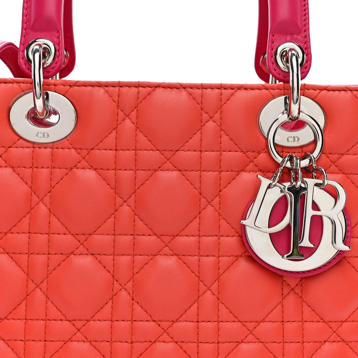 Lambskin Cannage Tri-Color Medium Lady Dior Orange Riviera Fuchsia Cosmopolitan Lipstick Natural