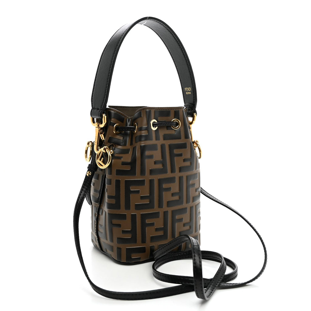 Vitello Liberty F is Fendi Bi-Color FF 1974 Embossed Mini Mon Tresor Bucket Bag Maya Black