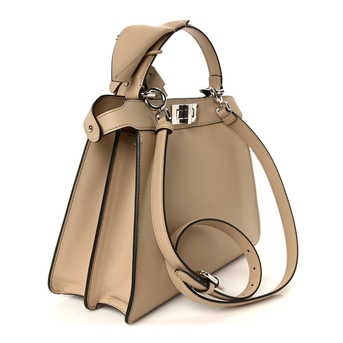 Shiny Calfskin Flower Medium Peekaboo I SEE U Satchel Beige Amido