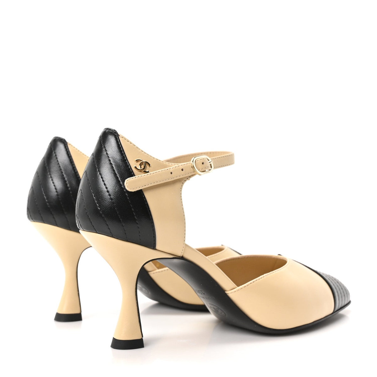 Lambskin Mary Jane Pumps 35.5 Beige Black
