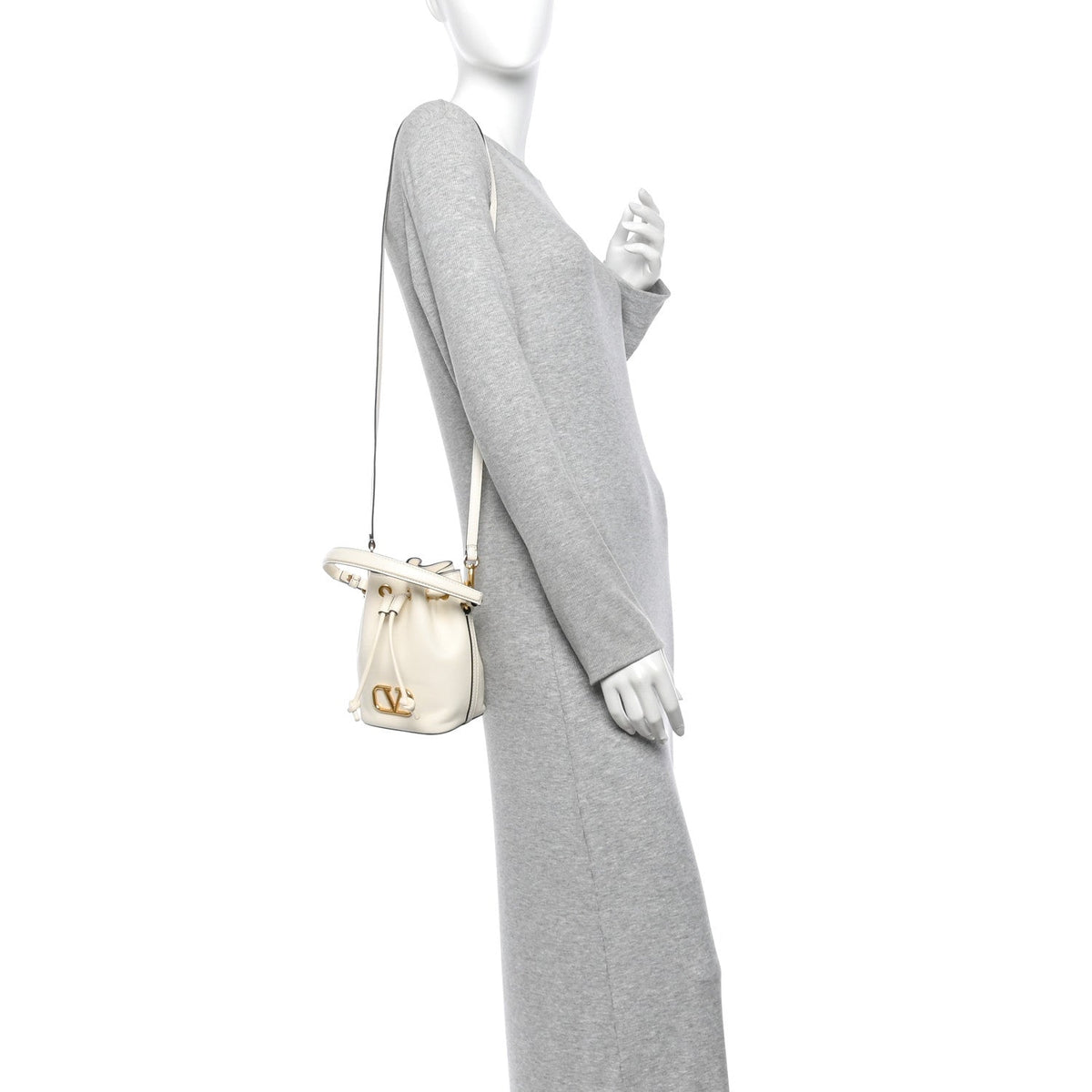 Nappa Mini VLogo Signature Bucket Bag Light Ivory