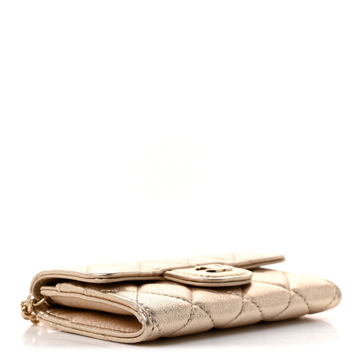 Metallic Lambskin Quilted Belt Bag Gold