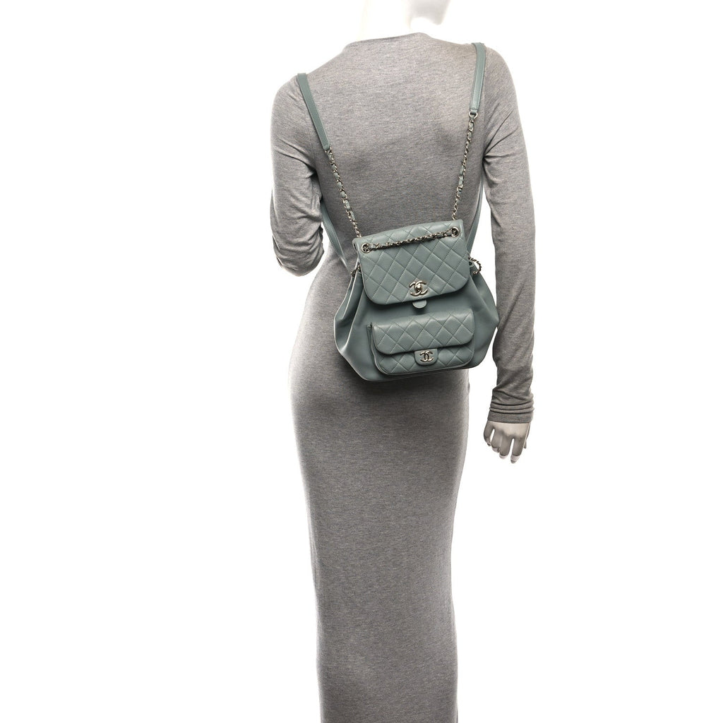 Lambskin Quilted Large Duma Drawstring Backpack Grey