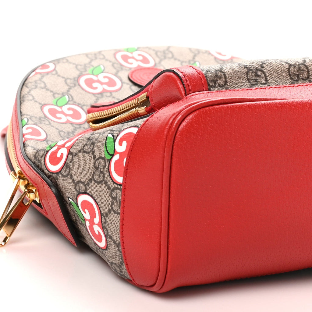 GG Supreme Monogram Apple Small Retro Interlocking G Day Backpack Beige Multicolor Lobster Red
