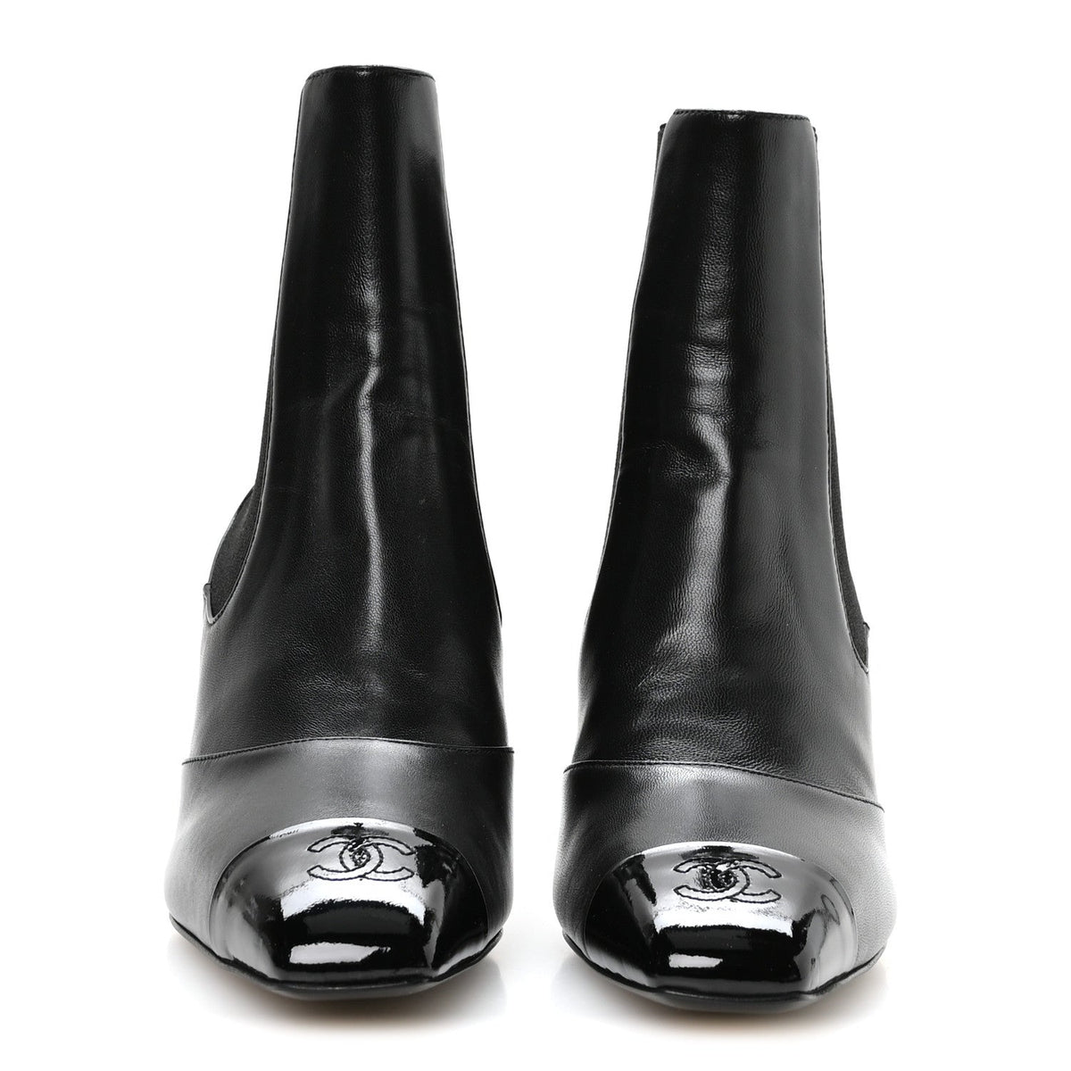 Lambskin Patent Calfskin CC Cap Toe Short Boots 39 Black