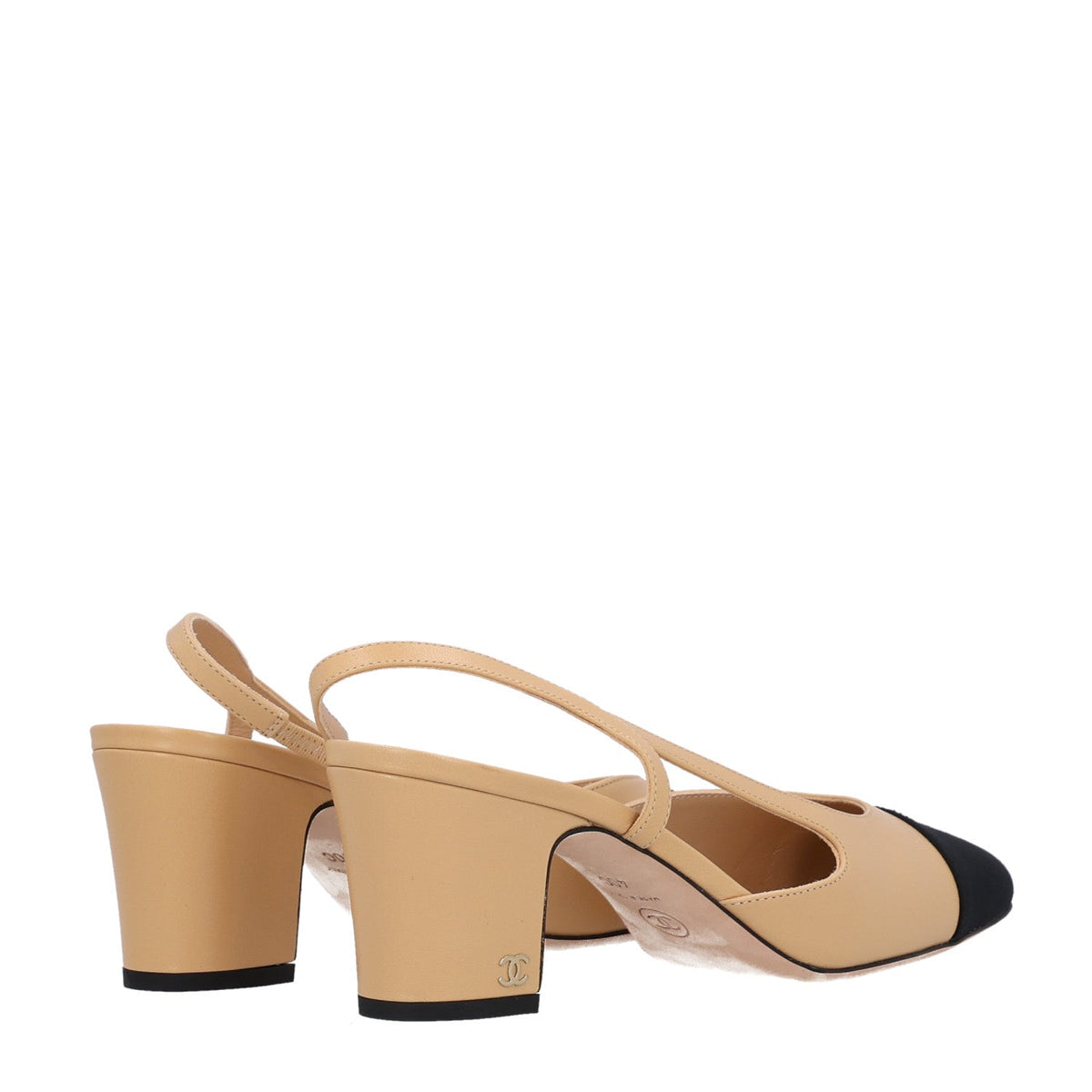 Goatskin Grosgrain Cap Toe CC Slingback Pumps 40 Beige Black