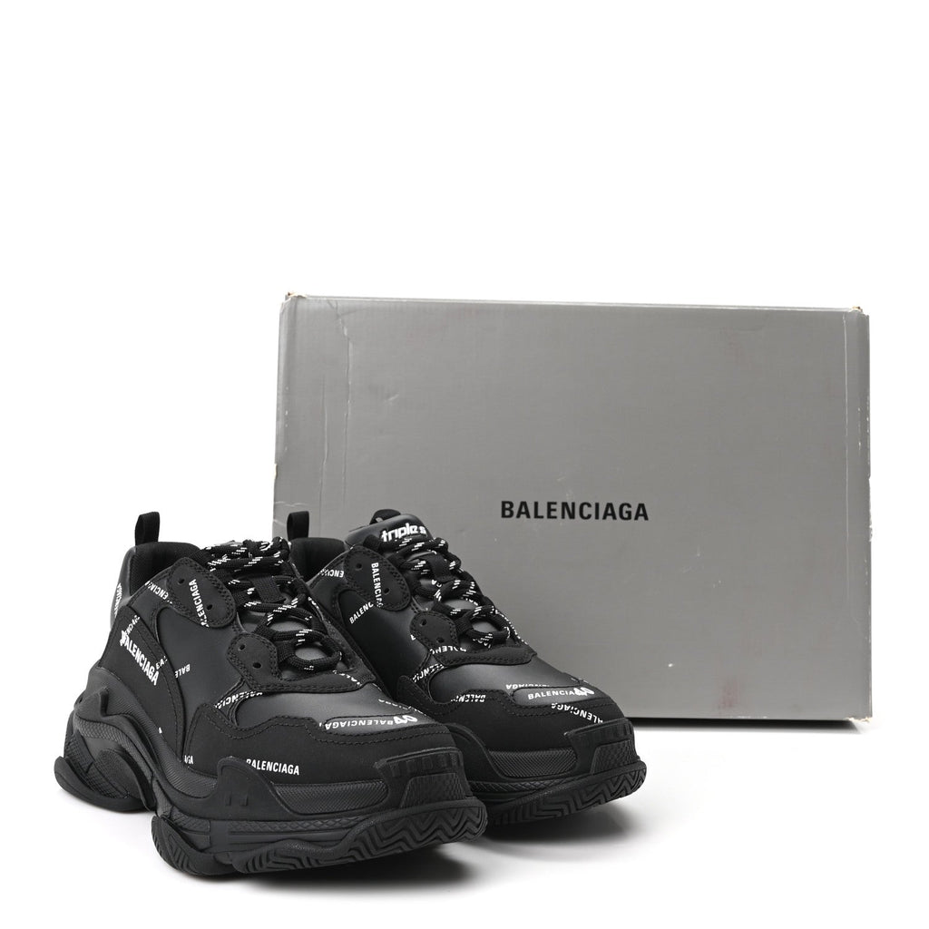Technical Fabric Allover Logo Mens Triple S Sneakers 40 Black White