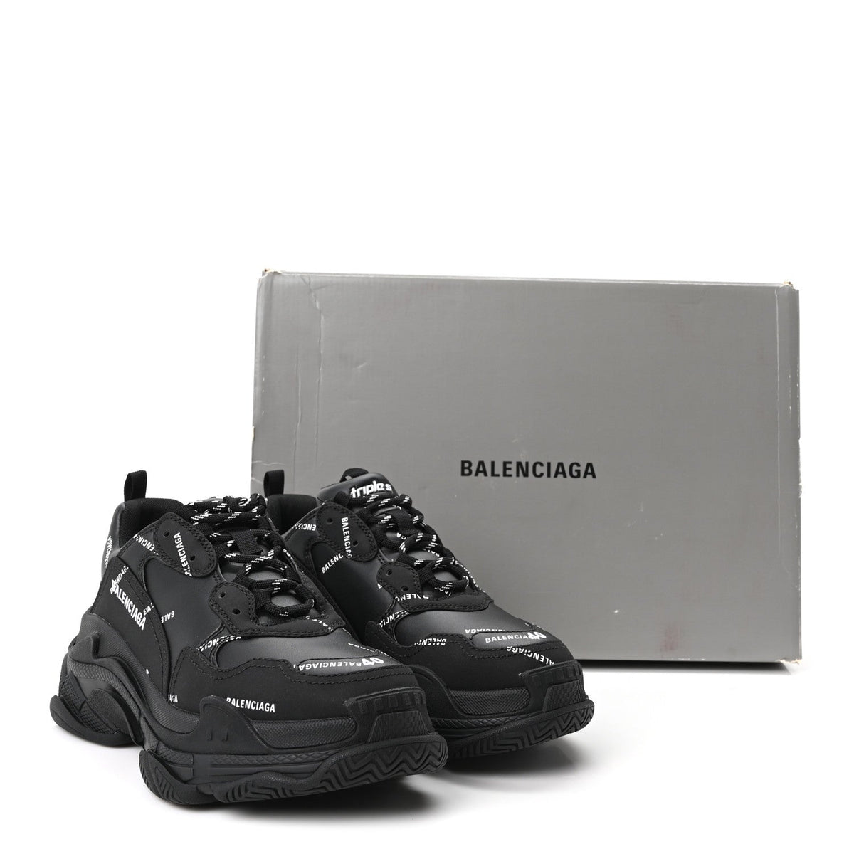 Technical Fabric Allover Logo Mens Triple S Sneakers 40 Black White
