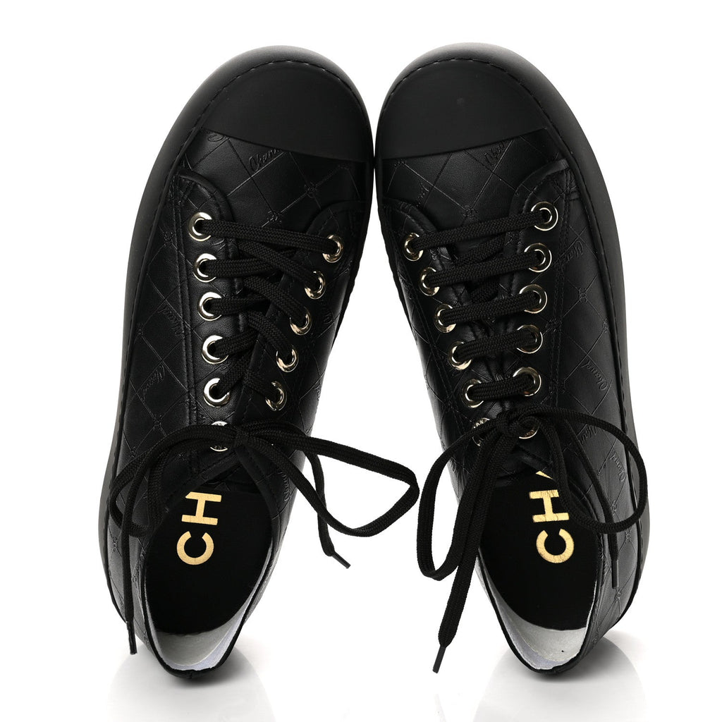 Lambskin Printed Logo Sneakers 38 Black