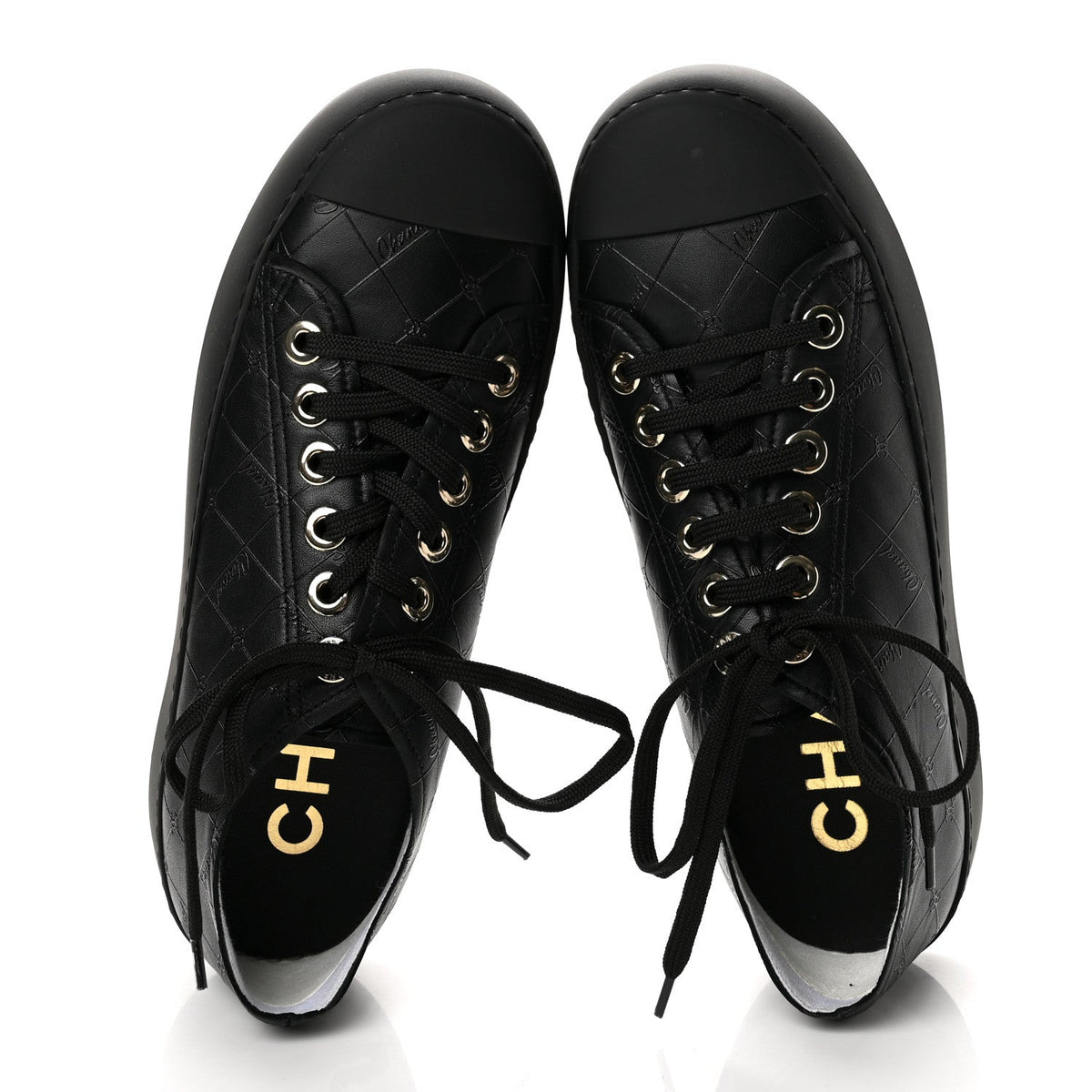 Lambskin Printed Logo Sneakers 38 Black