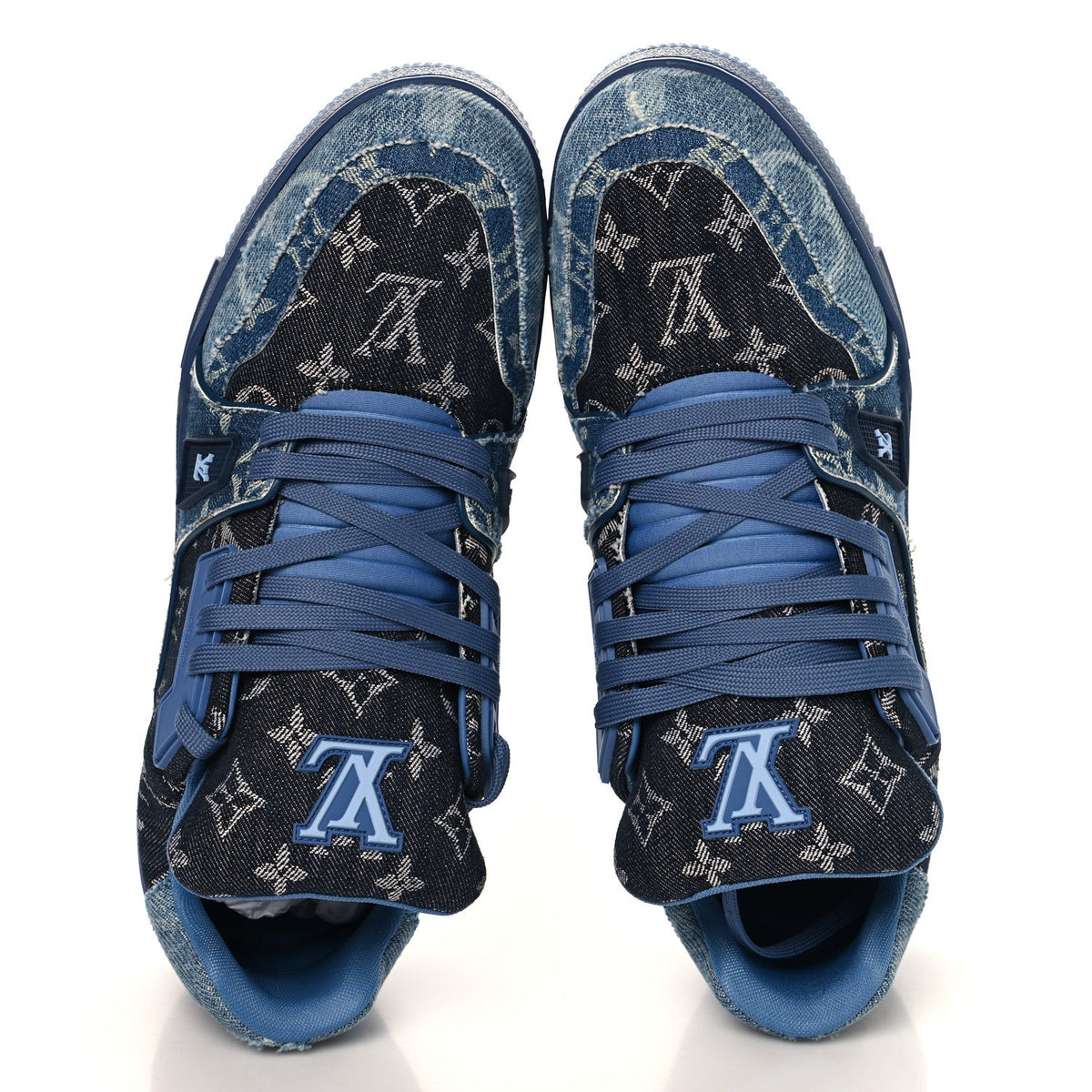Monogram Denim Mens LV Trainer Sneakers 9.5 Blue