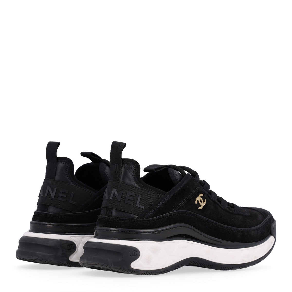 Suede Calfskin Nylon Grosgrain CC Sneakers 38 Black