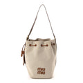 Canvas Calfskin Bucket Bag Natural Brandy