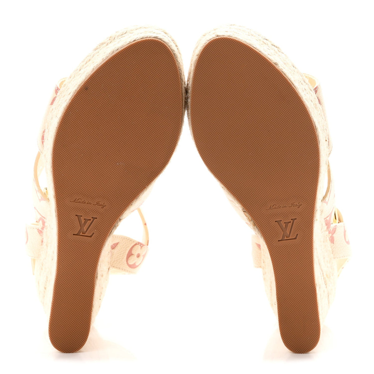 Empreinte Monogram Starboard Espadrille Wedge Sandals 37 Creme Rose Trianon