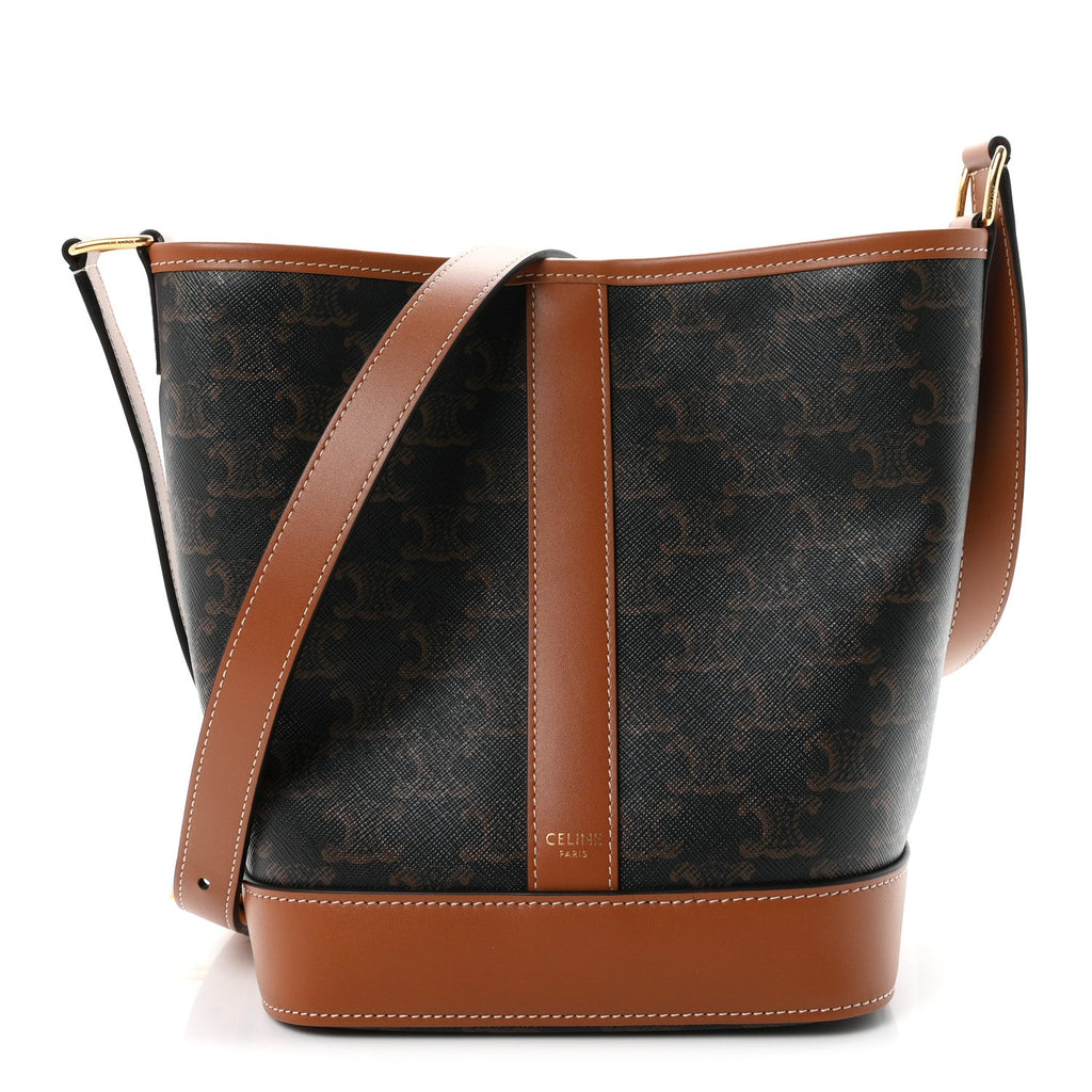 Triomphe Canvas Calfskin Small Bucket Bag Tan