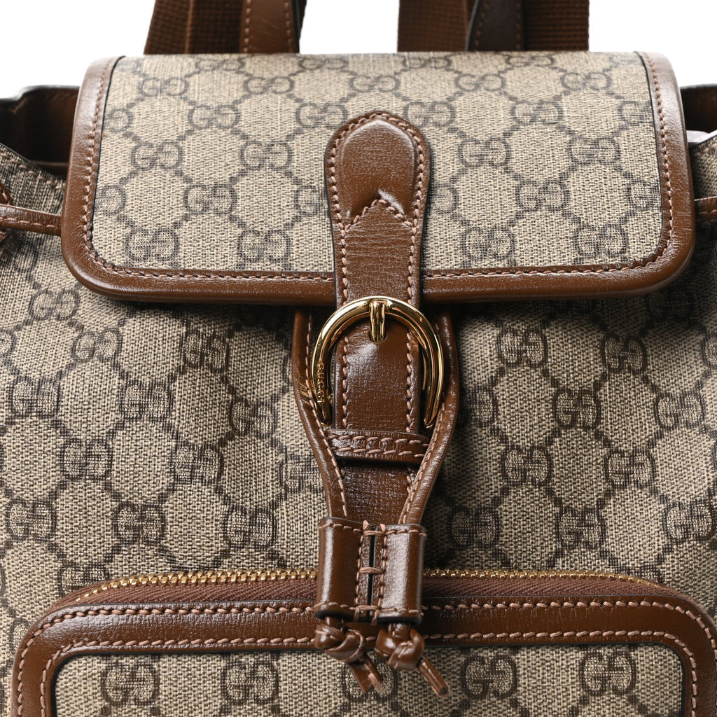GG Supreme Monogram Azalea Calfskin Retro Interlocking G Buckle Backpack Beige Ebony Brown Sugar