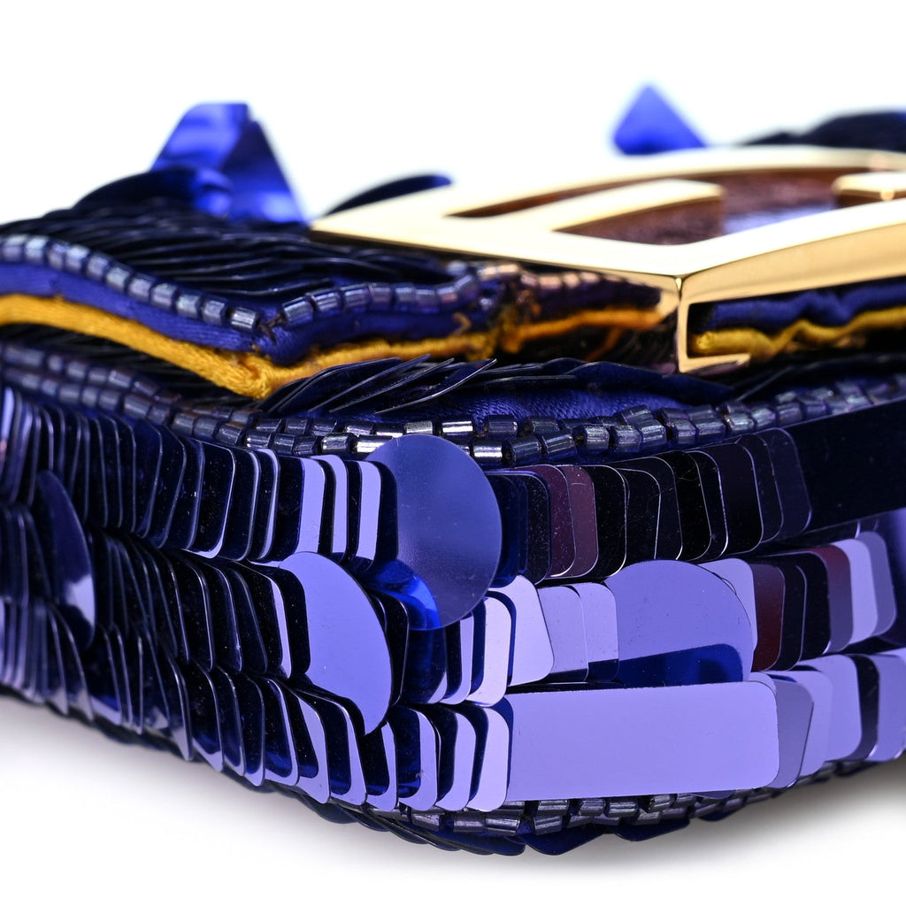 Sequin Paillettes Shiny Nappa Sex and the City Nano Maxi Buckle Baguette Charm Viola Purple