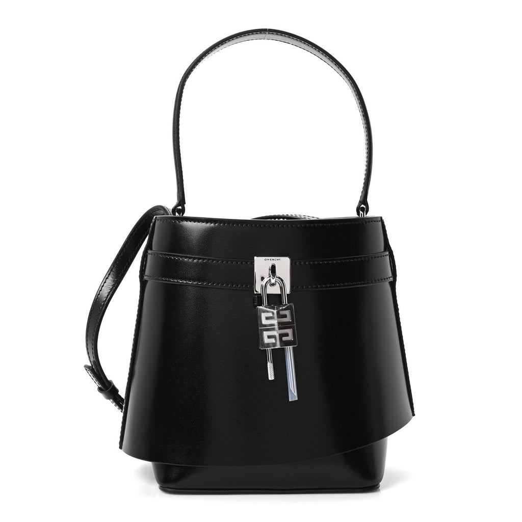 Box Calfskin Shark Lock Bucket Bag Black