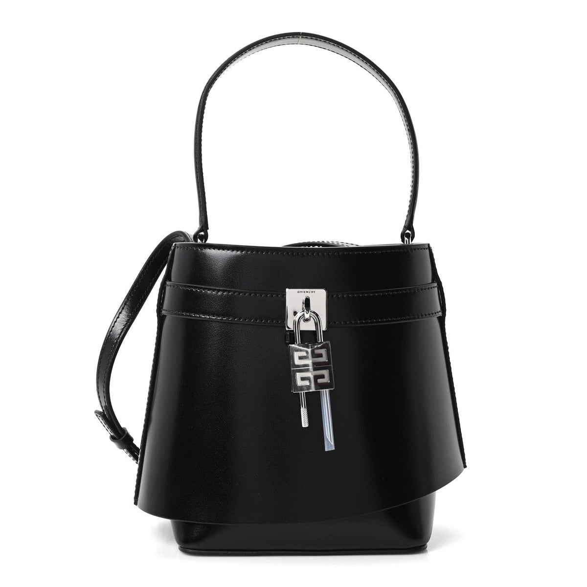 Box Calfskin Shark Lock Bucket Bag Black