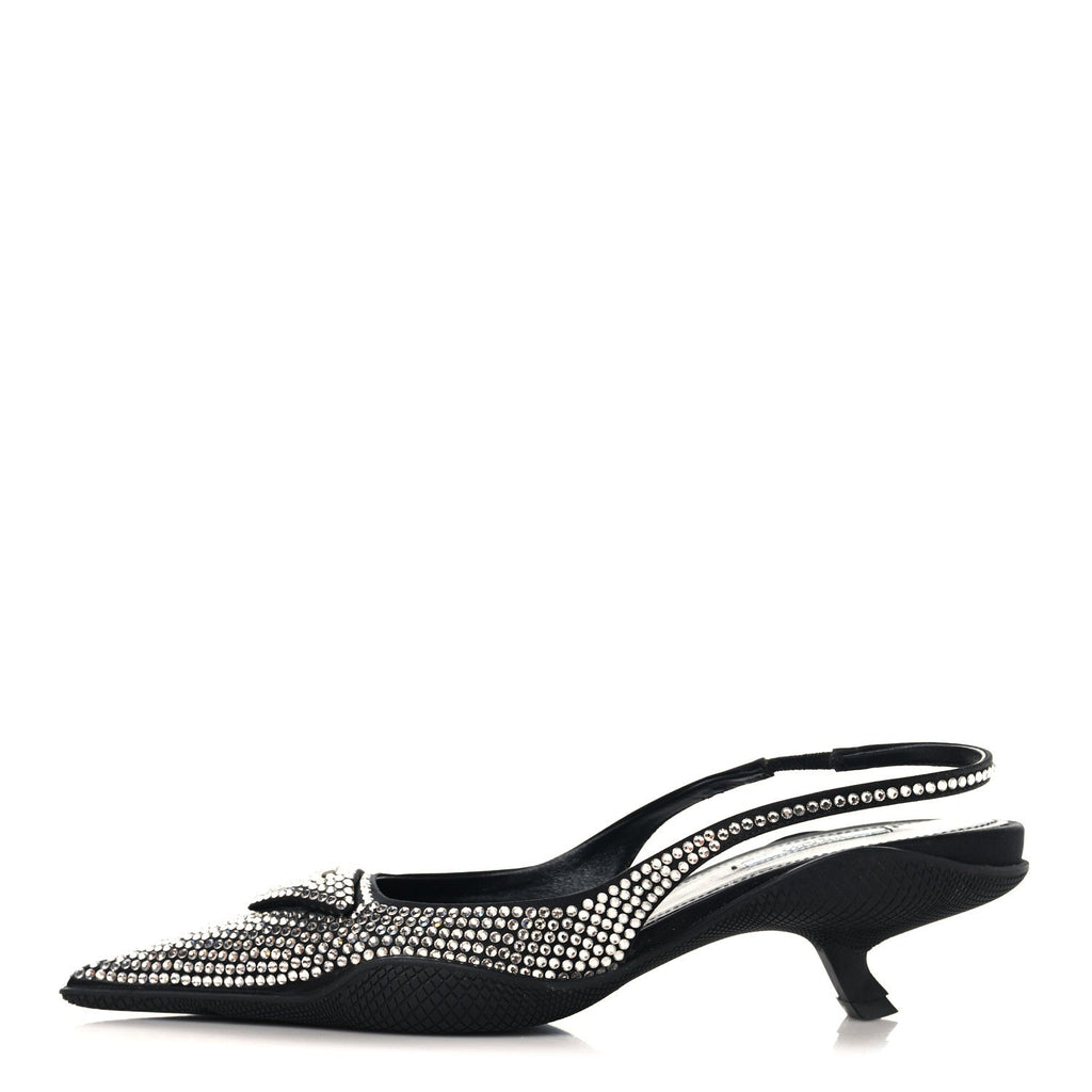 Satin Crystal Logo 45mm Slingback Pumps 38.5 Cristal