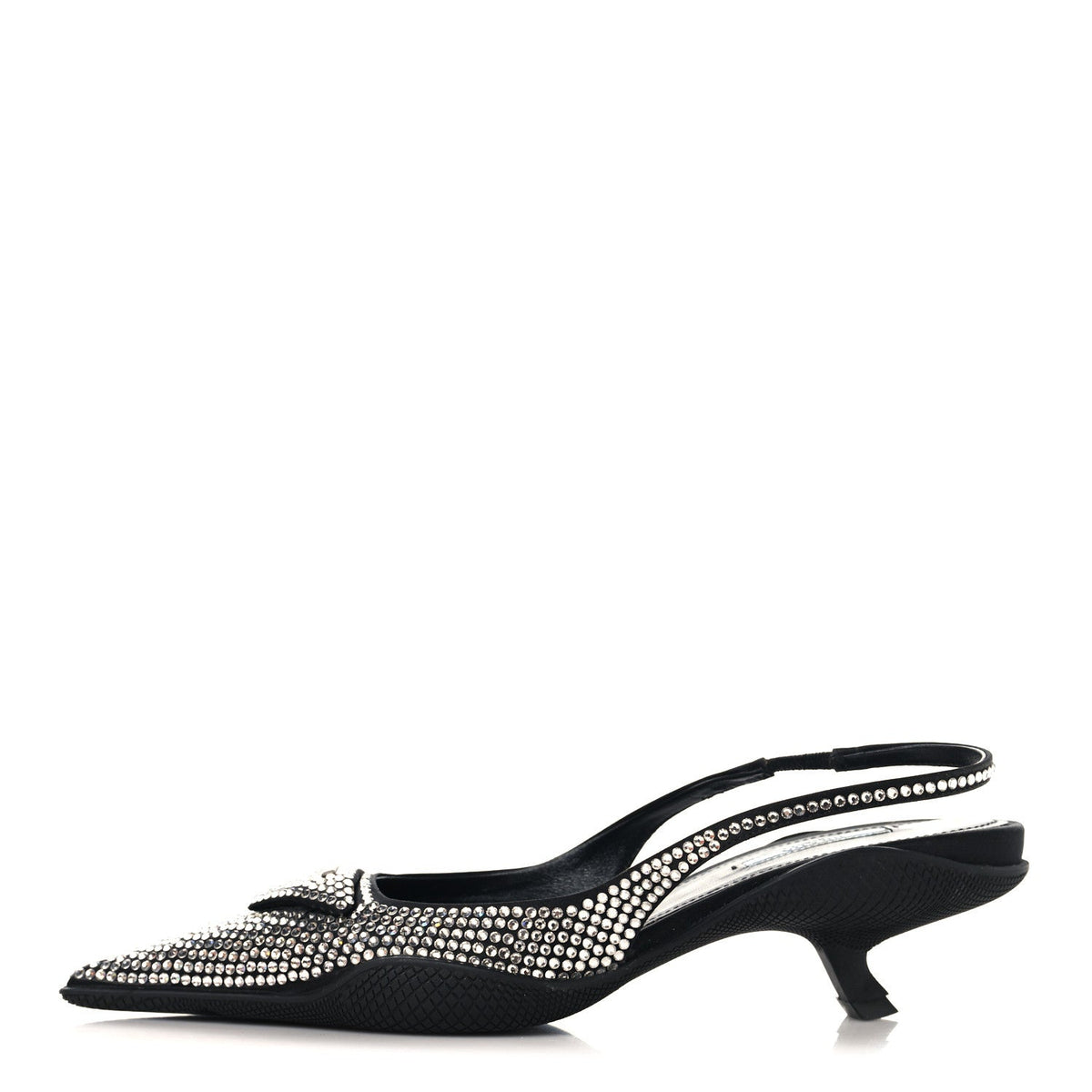 Satin Crystal Logo 45mm Slingback Pumps 38.5 Cristal