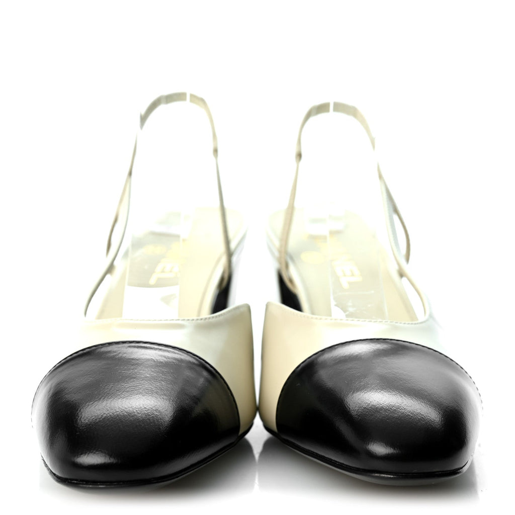 Lambskin Cap Toe CC Slingback Pumps 41 White Black