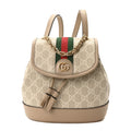 GG Supreme Monogram Textured Dollar Calfskin Web Mini Chain Drawstring Backpack Beige Mystic White Oatmeal
