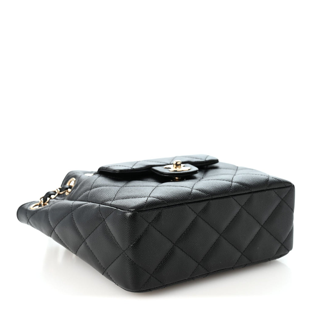 Caviar Quilted Flap Bucket Bag Black