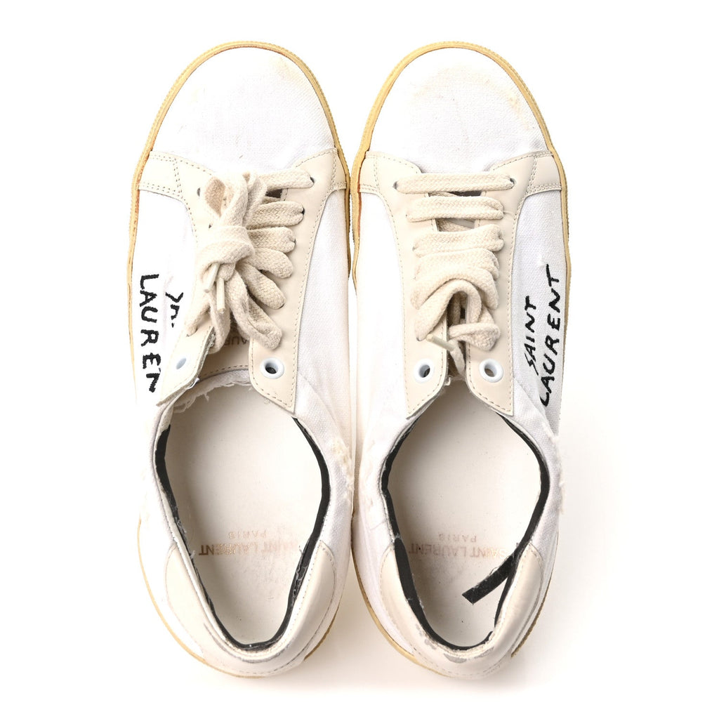 Distressed Canvas Court Classic Sneakers 39 Panna