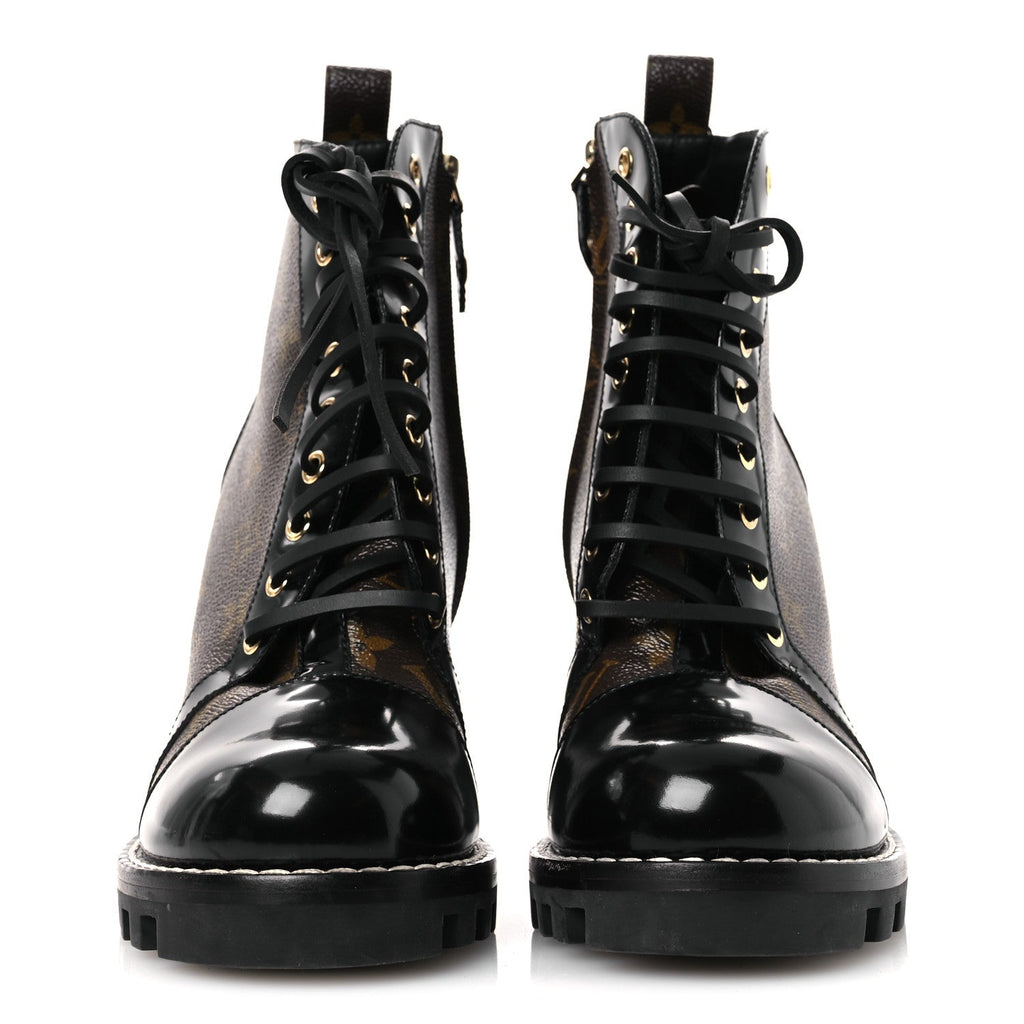 Patent Calfskin Monogram Star Trail Ankle Boots 40 Black