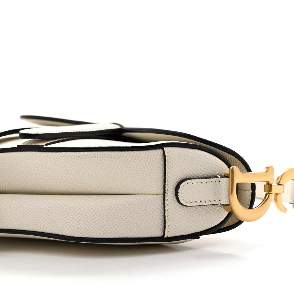 Grained Calfskin Mini Saddle Bag With Strap White