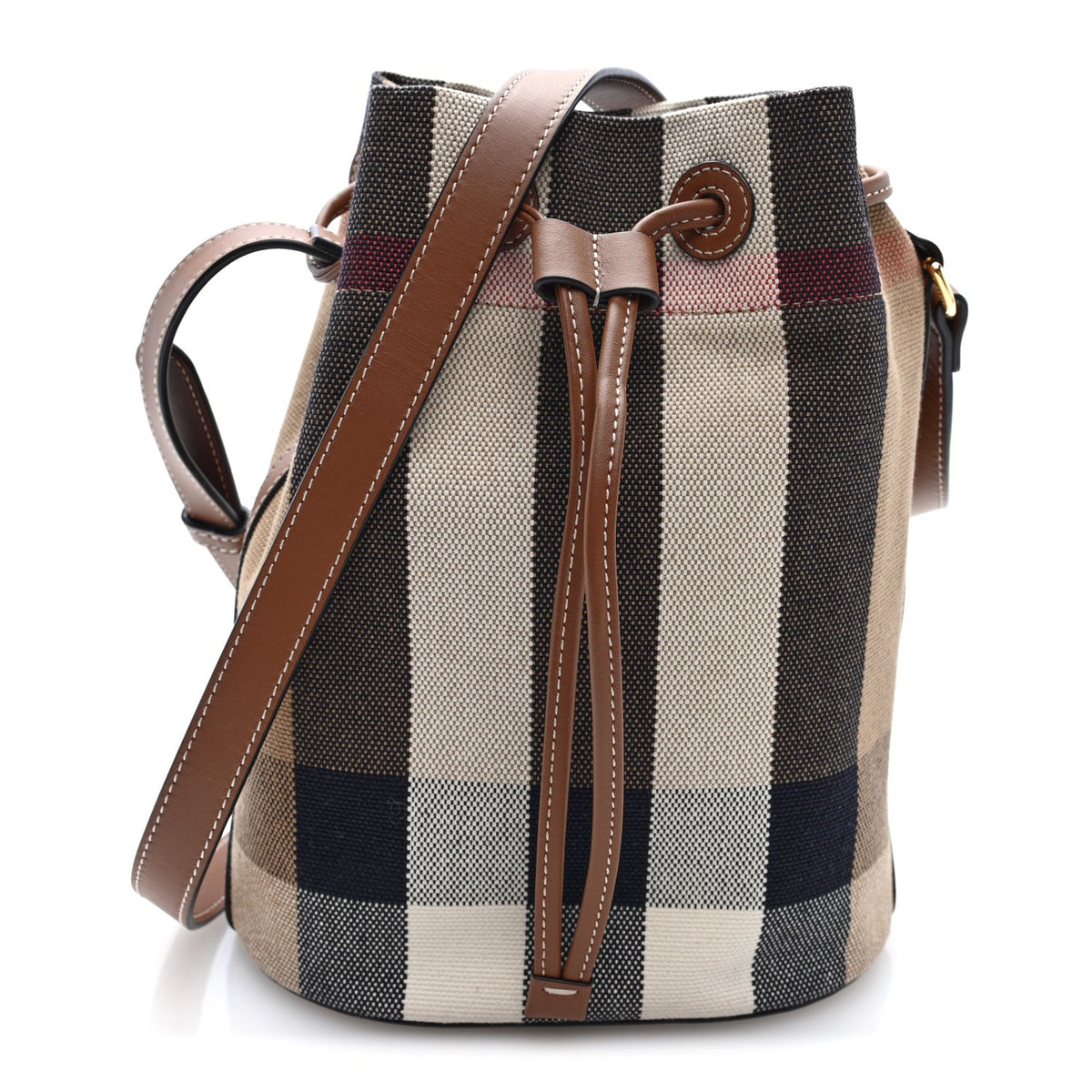 Giant Check Canvas Small Bucket Bag Taupe Brown