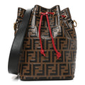 Vitello Grace F is Fendi Bi-Color FF 1974 Embossed Grande Mon Tresor Bucket Bag Maya Black Fragola
