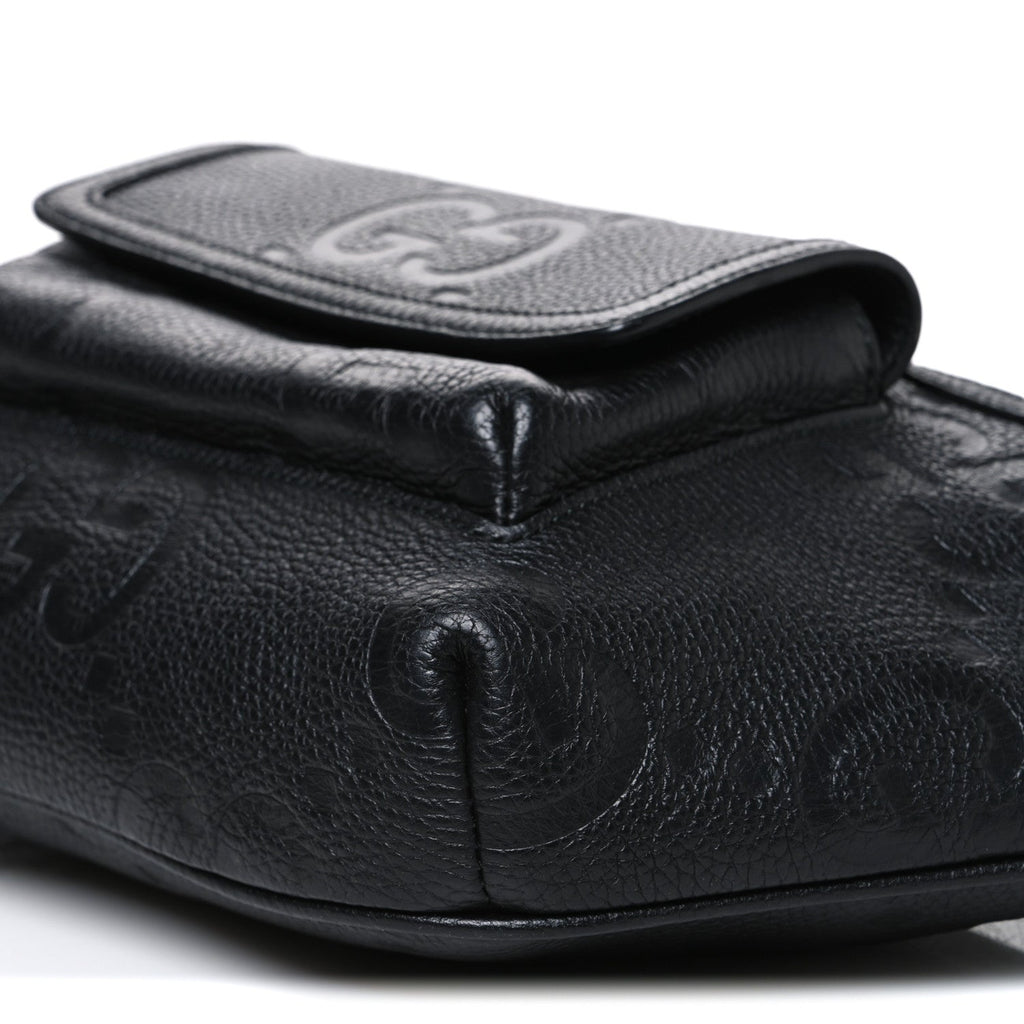 Calfskin GG Tennis Embossed Pocket Belt Bag Black