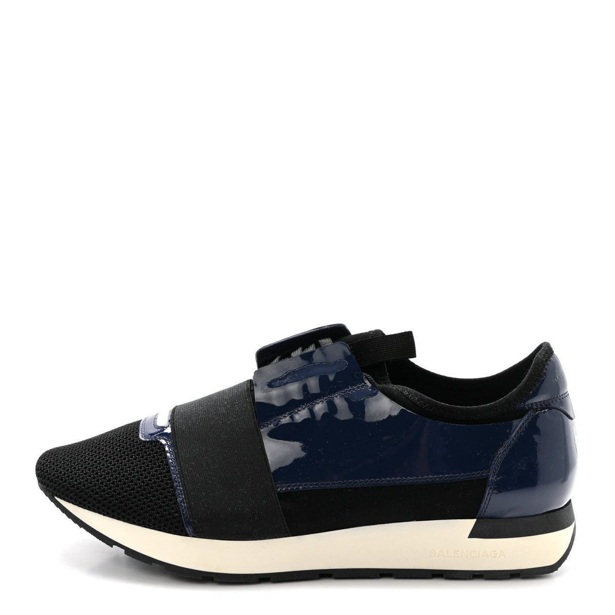 Patent Calfskin Neoprene Mesh Suede Mens Race Runner Sneakers 43 Black Navy