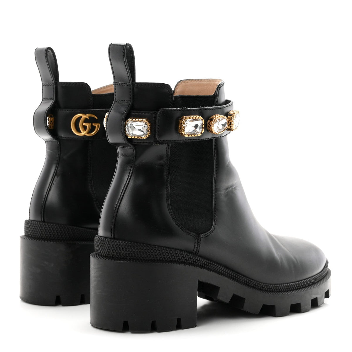 Calfskin Crystal GG Trip Chelsea Ankle Boots 36.5 Black