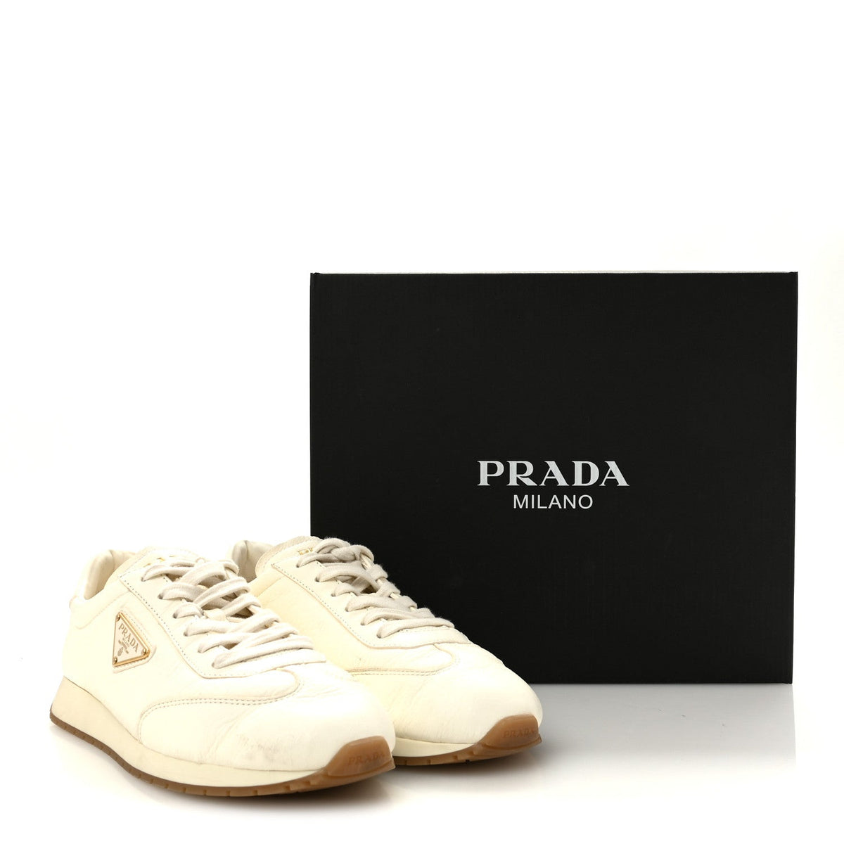 Calfskin Metal Triangle Logo Womens Sneakers 40 Neutral