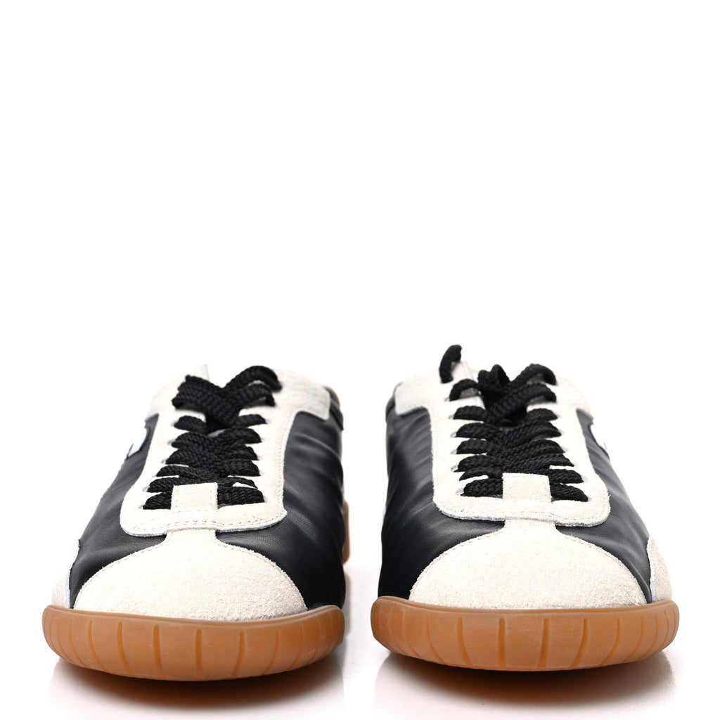 Calfskin Embossed Suede Womens CC Sneakers 38.5 Black White