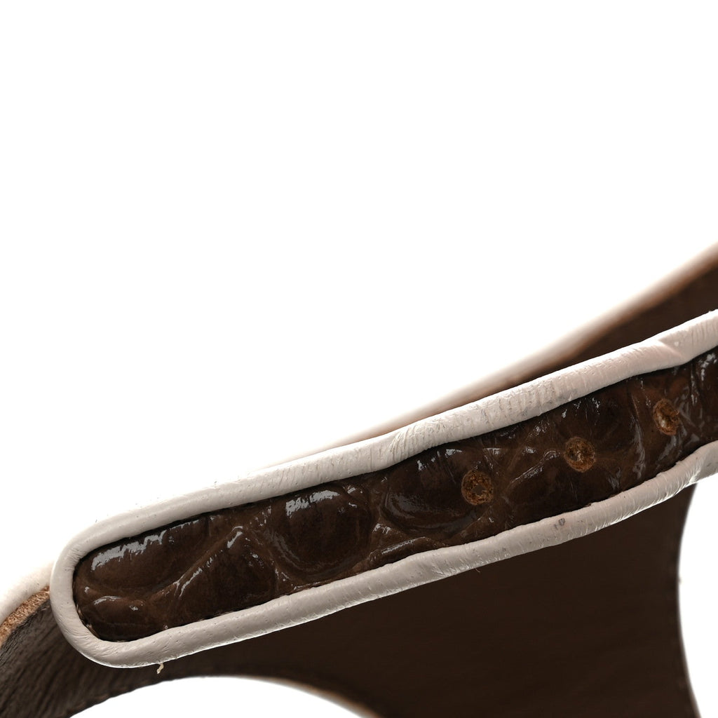 Patent Calfskin Crocodile Embossed CC Slingback Pumps 37.5 Brown White