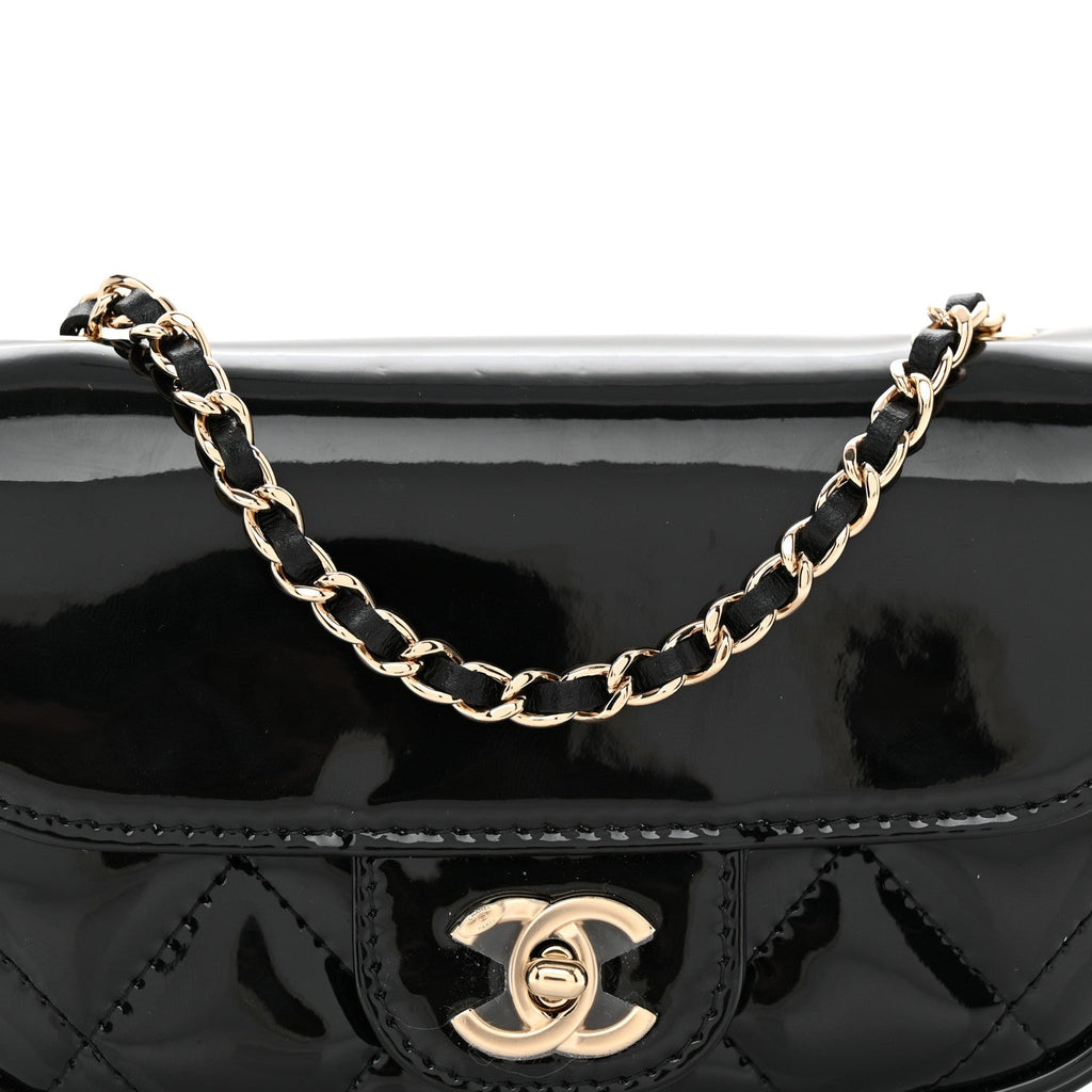 Patent Calfskin Quilted Mini Clutch Black