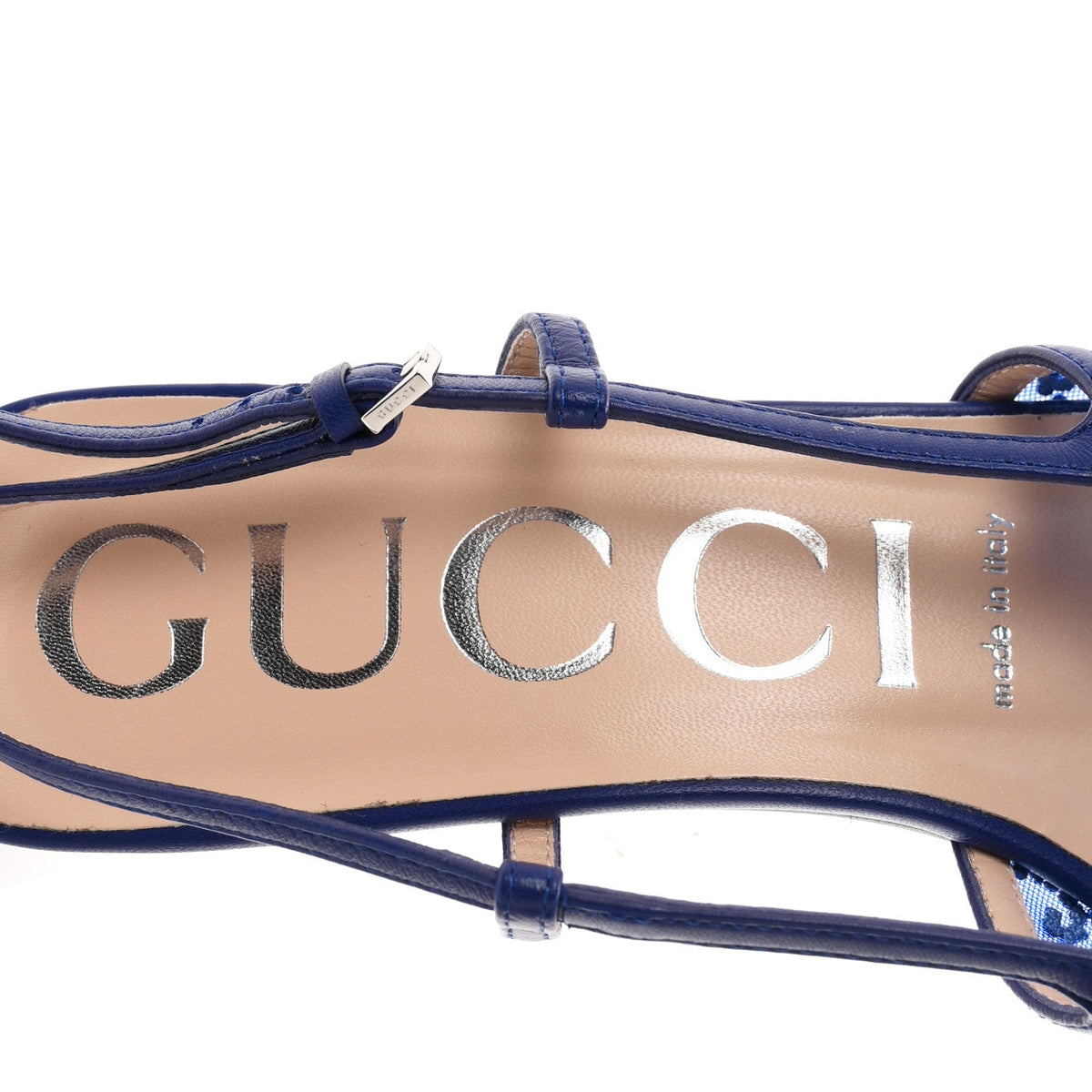 Tela Retino Nappa Charlotte Crystal GG Monogram Square G 35mm Slingback Pumps 38 Splash Net Blue Witch