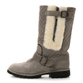 Shearling Suede Calfskin Quilted High Biker Boots 40 Grey